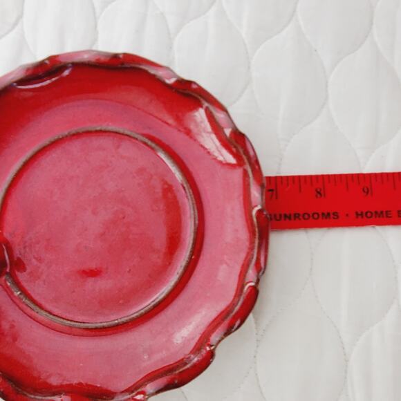 Vintage Owens Pottery 3PC Set Hand Crafted Candle Holder Red Handled Collectible - Picture 12 of 13